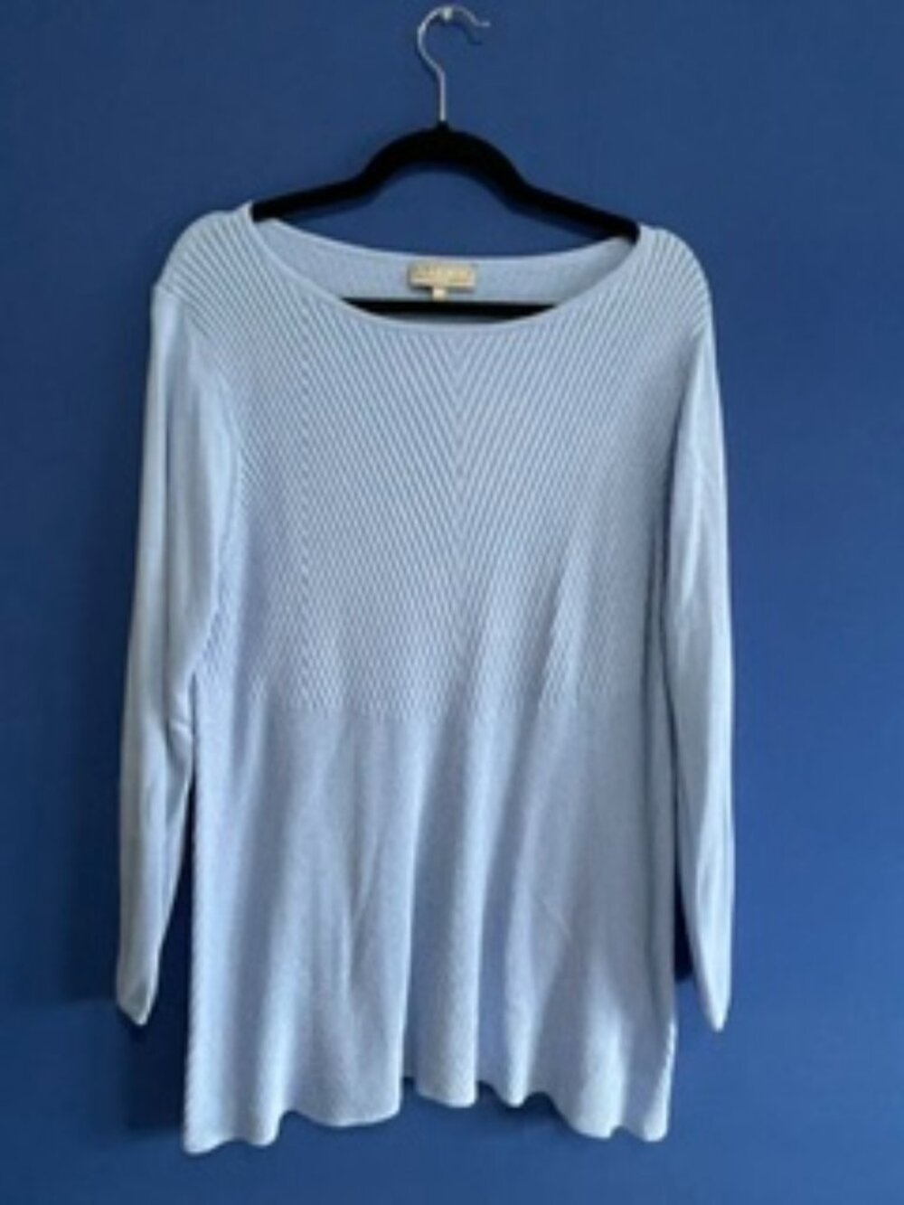 Laura Plus Soft Blue Chevron-Rib Knit Tunic Sweater - Size 2X